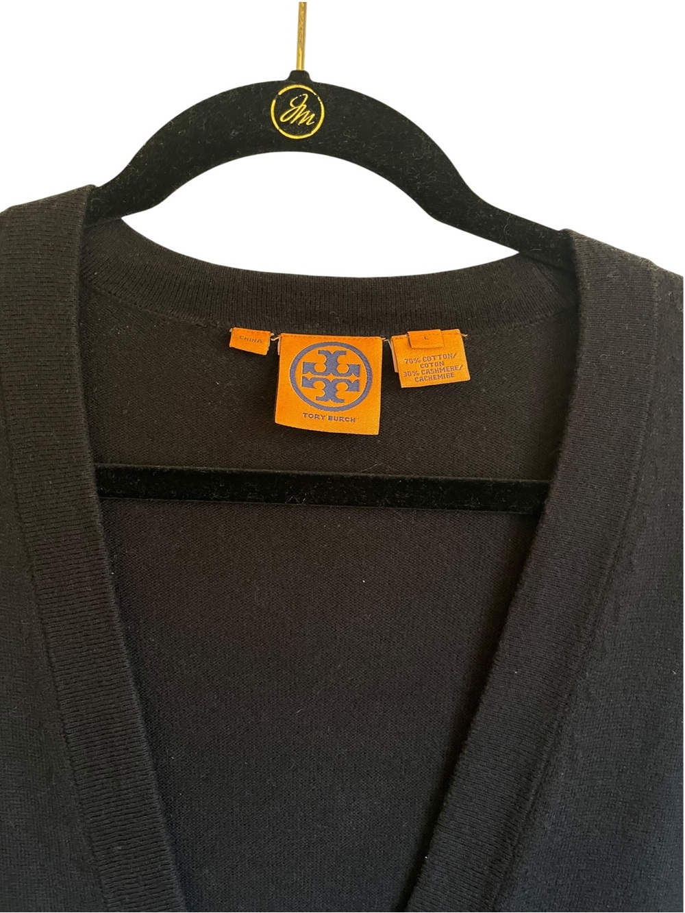 Tory Burch Cotton/Cashmere Black V-Neck Button-Front Cardigan Size Large - Picture 2 of 9